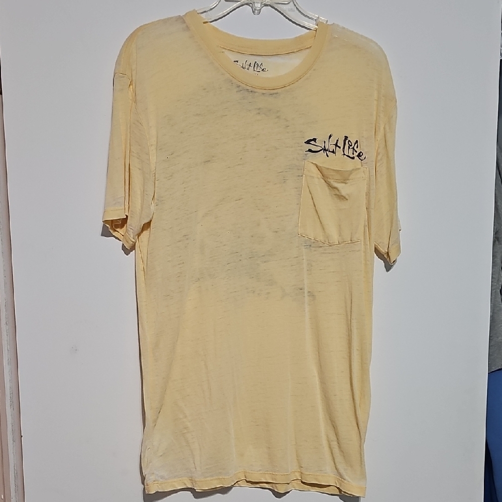 Salt Life Yellow Short Sleeve Tee Mens Medium Beach Fishing Summer Cotton Poly